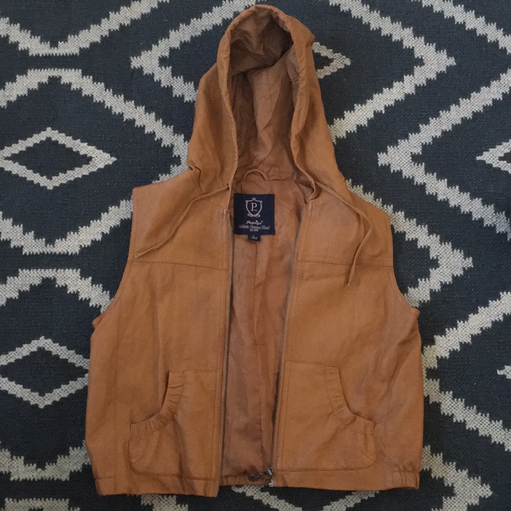 Faux leather vest with hood!